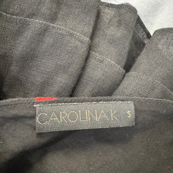 Carolina K Linen Embroidered Double Ruffle Peplum Black Sleeveless Top Small - Picture 6 of 7